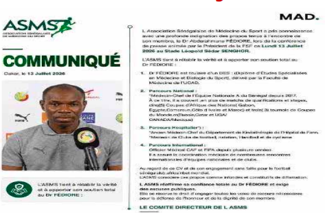 SORTIE CONTRE LE DR FEDIORE DE LA FSF : L’association Sénégalaise de Médecine du Sport dément Abdoulaye Fall